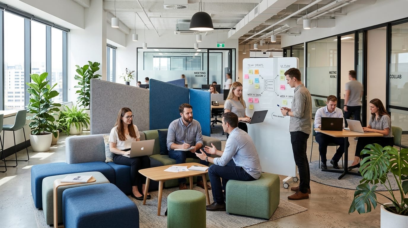 Micro-zoning office design with focus, collaboration, and wellness areas